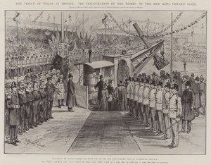 De Prins van Wales in Bristol, de inhuldiging van de werken van het nieuwe King Edward Dock door Melton Prior